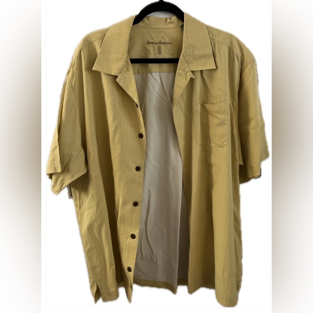 TOMMY BAHAMA Butter Yellow Button Down Silk Top, Size XL